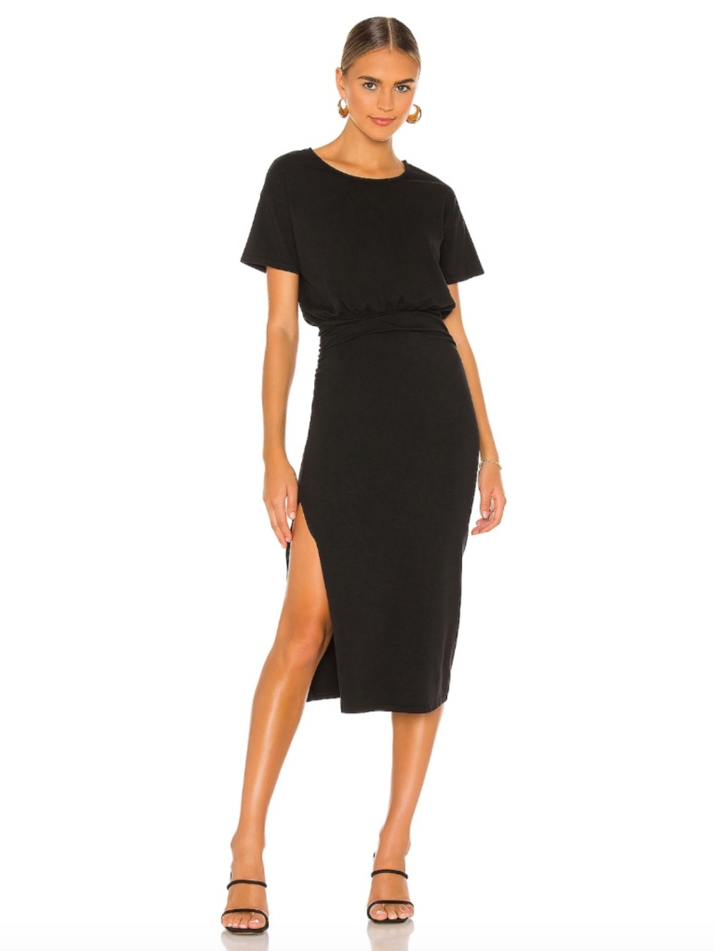 Lovers + Friends Easy Ruched Midi Dress Black Size XS